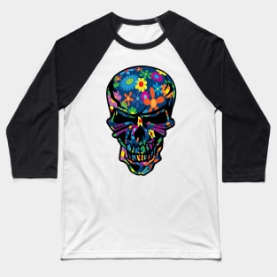 Colorful Hippie Trippy Flowers Skull Baseball T-Shirt